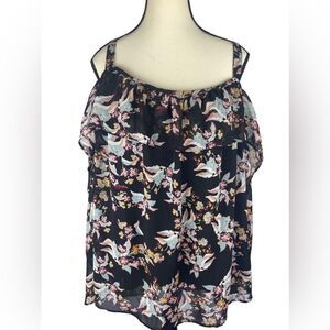 JcPenney Boutique Women’s Sheer Floral Top W/ Ruffle‎ Size: 2X